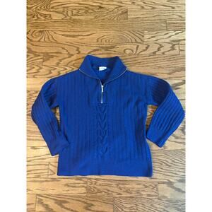 St. Johns Bay Womens Large Royal Blue Knit Quarter Zip Sweater EUC Gold Zipper